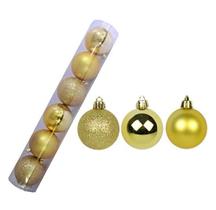 Kit com 6 Bolas de Natal Mista Fosca - Lisa - Glitter Dourada de 8cm de Ø