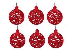 Kit Com 6 Bolas Vermelhas Luxo Enfeite Pendente 8 Cm Natal - Wincy Natal