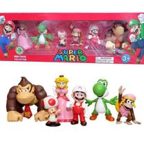 Kit com 6 bonecos Super Mario Bros Personagens Miniatura Coleção