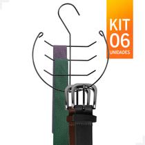 Kit com 6 Cabides Suporte Cinto e Gravata Preto