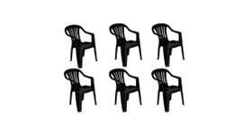 Kit com 6 cadeira de plástico bela vista - preta - com braço - mor
