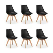 Kit Com 6 Cadeira Leda Preta - Charles Eames Wood Com Almof