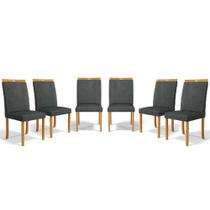 Kit Com 6 Cadeiras Agnes Madeira Maciça Estofadas Para Mesa De Jantar Linho Chumbo 406