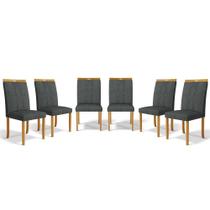 Kit Com 6 Cadeiras Ana Madeira Maciça Estofadas Para Mesa De Jantar Linho Chumbo 406 Kit Com 6 Cadeiras Ana Madeira Maciça Estofadas Para Mesa De Jantar Linho Chumbo 406
