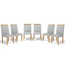 Kit Com 6 Cadeiras Aurora Madeira Maciça Estofadas Para Mesa De Jantar Linho Cinza 407