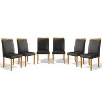 Kit Com 6 Cadeiras Aurora Madeira Maciça Estofadas Para Mesa De Jantar material sintético Preto 503