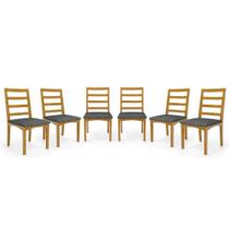 Kit Com 6 Cadeiras Cecília Madeira Maciça Assentos Estofados Para Mesa De Jantar Linho Chumbo 406