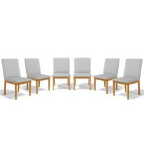 Kit Com 6 Cadeiras Daniela Madeira Maciça Estofada Para Mesa De Jantar Detalhe De Madeira Nas Costas Linho Cinza 407