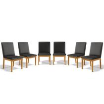 Kit Com 6 Cadeiras Daniela Madeira Maciça Estofada Para Mesa De Jantar Detalhe De Madeira Nas Costas