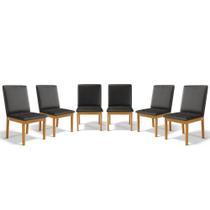 Kit Com 6 Cadeiras Daniela Madeira Maciça Estofada Para Mesa De Jantar material sintético Preto 503