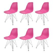 Kit com 6 Cadeiras Eames Pp Rosa Chiclete Eiffel Cromada