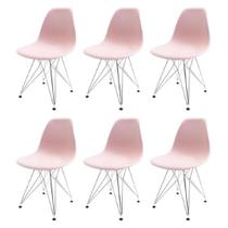 Kit com 6 Cadeiras Eames Pp Rosa Eiffel Cromada