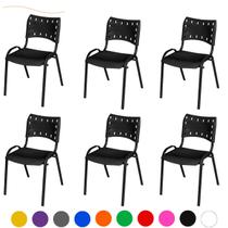 Kit com 6 Cadeiras Iso Fixa Plástico Polipropileno Empilhável Igreja Escritório Escola Recepção Home office Ergonômica Várias Cores