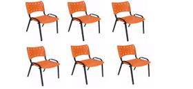 Kit Com 6 Cadeiras Iso Para Escola Escritório Comércio Laranja Base Preta