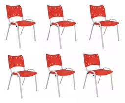 Kit Com 6 Cadeiras Iso Para Escola Escritório Comércio Vermelha Base Branca