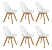 Kit com 6 Cadeiras Leda Branca Charles Eames Wood com Almofada Kit com 6 Cadeiras Leda Branca Charles Eames Wood com Almofada
