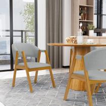 Kit Com 6 Cadeiras Leticia Madeira Maciça Estofada Para Mesa De Jantar Linho Cinza 407