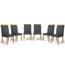 Kit Com 6 Cadeiras Maiara Madeira Maciça Estofadas Para Mesa De Jantar Linho Chumbo 406