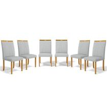 Kit Com 6 Cadeiras Maiara Madeira Maciça Estofadas Para Mesa De Jantar Linho Cinza 407
