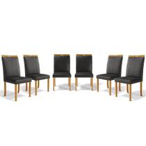 Kit Com 6 Cadeiras Maiara Madeira Maciça Estofadas Para Mesa De Jantar material sintético Preto 503 Kit Com 6 Cadeiras Maiara Madeira Maciça Estofadas Para Mesa De Jantar material sintético Preto 503