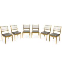 Kit Com 6 Cadeiras Milena Madeira Maciça Assentos Estofados Encostos De Tela Sintética Veludo Chumbo 109