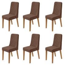 Kit com 6 Cadeiras para Sala de Jantar Estofadas Luar Marrom/Amendoa/Morano Avelâ Kit com 6 Cadeiras para Sala de Jantar Estofadas Luar Marrom/Amendoa/Morano Avelâ