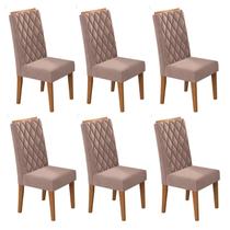 Kit com 6 Cadeiras para Sala de Jantar MDP/MDF Dyniz Rosa/Veludo