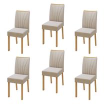 Kit com 6 Cadeiras para Sala de Jantar para Sala de Jantar Pés Madeira Maciça Jade Bege/Amêndoa Clean/Marrome Creme
