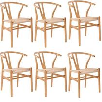 Kit com 6 Cadeiras para Sala de Jantar Wishbone Madeira Maciça Marrom/Clara Kit com 6 Cadeiras para Sala de Jantar Wishbone Madeira Maciça Marrom/Clara