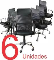 KIT com 6 Cadeiras Presidente em Tela Mesh PEL-8009 Preta KIT com 6 Cadeiras Presidente em Tela Mesh PEL-8009 Preta