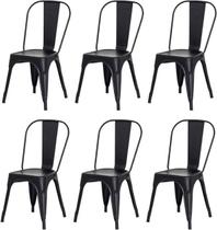 Kit com 6 Cadeiras Tolix Iron Design Industrial Reforçado, Empilháveis, Cor Preto Kit com 6 Cadeiras Tolix Iron Design Industrial Reforçado, Empilháveis, Cor Preto