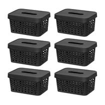 Kit com 6 Caixa para armazenamento Empilhavel Armário com Tampa Multiuso 2 Litros