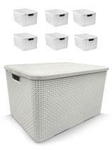 Kit com 6 Caixas Organizadora Cesto Rattan 7 Litros Branco - Cesto Arqplast