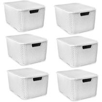 Kit com 6 Caixas Organizadora Rattan 7 Litros Branco - Cesto Arqplast Kit com 6 Caixas Organizadora Rattan 7 Litros Branco - Cesto Arqplast