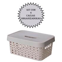 Kit com 6 Caixas Organizadoras Com Tampa 4,5L Cinza Multiuso