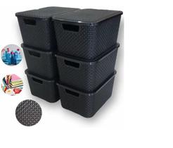 Kit Com 6 Caixas Organizadoras Rattan 7 Litros Com Tampa