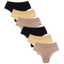 Kit Com 6 Calcinhas Calça Alta Dorbe Cós Duplo Multicolorido Kit Com 6 Calcinhas Calça Alta Dorbe Cós Duplo Multicolorido