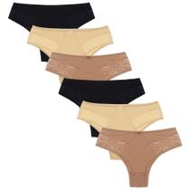 Kit Com 6 Calcinhas Calça Alta Dorbe Renda Multicolorido Kit Com 6 Calcinhas Calça Alta Dorbe Renda Multicolorido