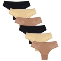 Kit Com 6 Calcinhas Calça Alta Dorbe Renda Multicolorido