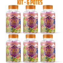 Kit Com 6 Cálcio Infantil Vitaminas D e K Sabor Morango 600mg 90 Capsulas Medcombo