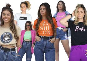 KIT com 6 Camisetas femininas estampas e cores variadas.