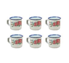 Kit com 6 Caneca esmaltada branca floral 90ml 5cm Tuut Xicara para café e chá