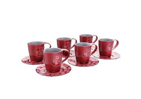 Kit Com 6 Canecas E Pires 250Ml Vermelho Chá Café Crippa