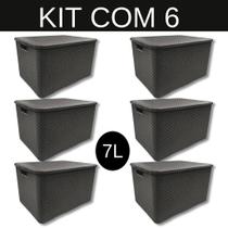 Kit Com 6 - Cesto Caixa Organizadora Rattan Com Tampa - 7 Litros