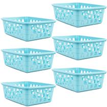 Kit com 6 cesto organizador multiuso azul para guarda roupa armario menino
