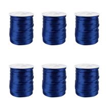 Kit Com 6 Cetim Rabo De Rato 2Mm Rolo Com 50 M Azul Marinho