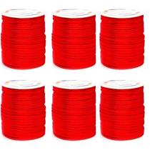 Kit Com 6 Cetim Rabo de Rato 2mm Rolo com 50 m Vermelho