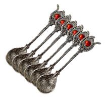 Kit Com 6 Colher Turca Da Fartura Prateada Vermelha Em Metal Kit Com 6 Colher Turca Da Fartura Prateada Vermelha Em Metal