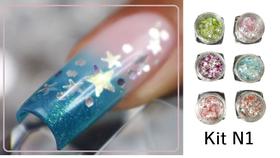 Kit com 6 Cores de Formas Coloridas Decoração Unhas Nail Art Kit com 6 Cores de Formas Coloridas Decoração Unhas Nail Art