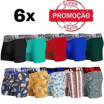 Kit Com 6 Cuecas Boxer Box Masculina Adulto Pitbull Atacado